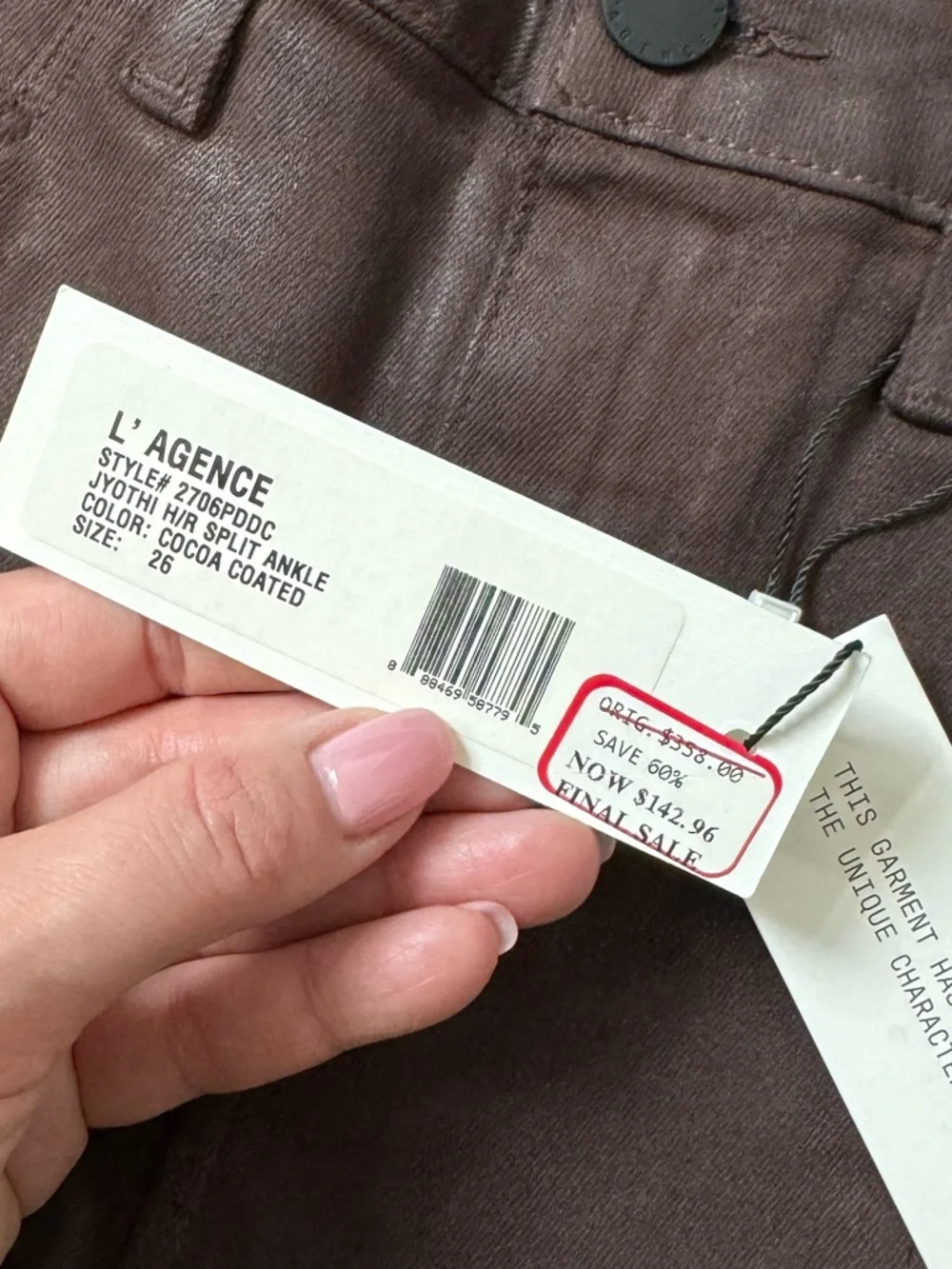 L’Agence Jyothi Coated High-Rise Skinny Jeans - Size 26 - NWT - Cocoa Coated - Picture 13 of 13